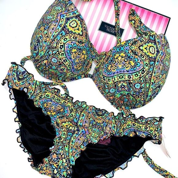 🔥🏖VICTORIA SECRET  swimsuit top 36D /push-up/bottom Small  New#7 - Picture 1 of 9